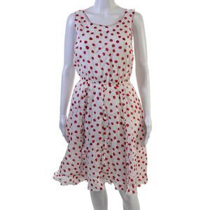 9-H15 STCL Womens Fit Flare Sundress Red Cotton Sleeveless Long Size 10